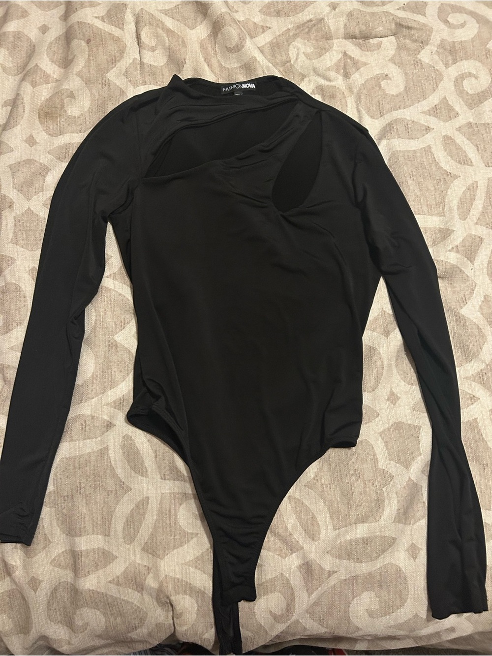 Fashion Nova Black Long Sleeve Bodysuit with Cutout Detail